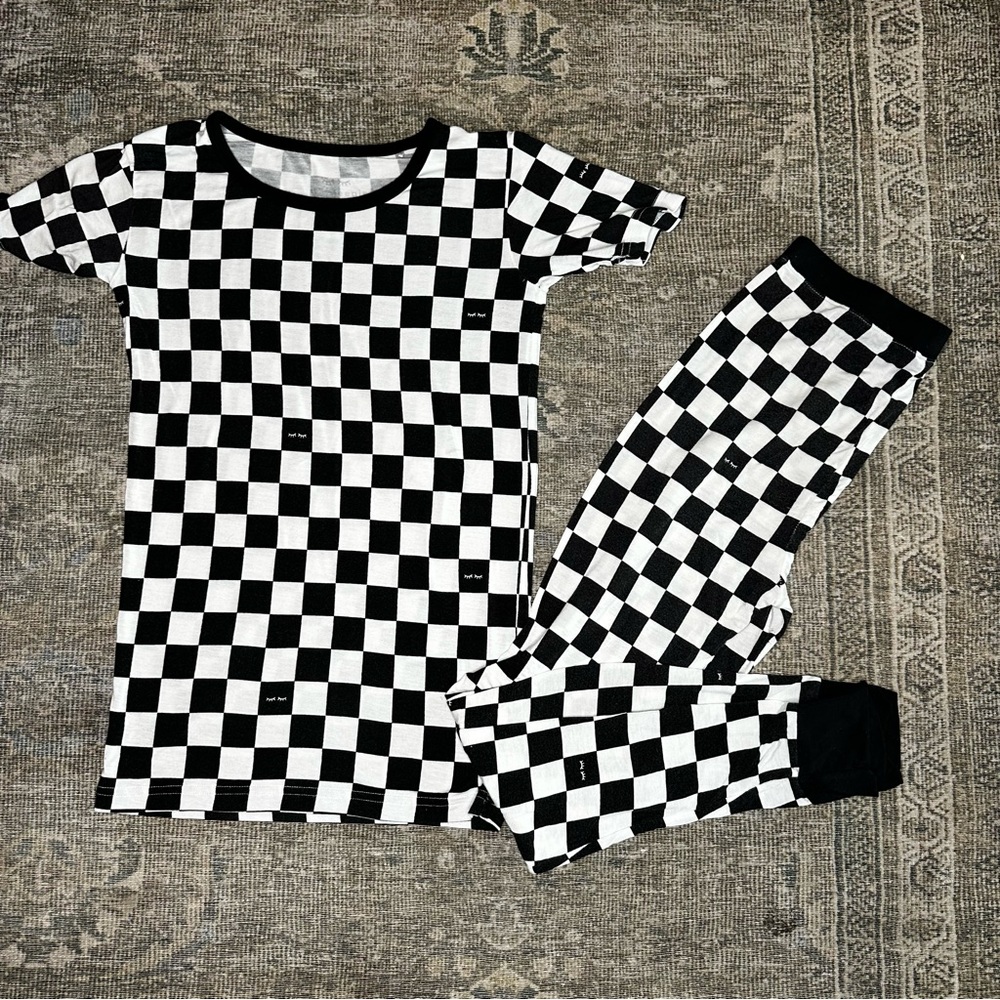 Little Sleepies Checkered Pajama Set Kids size 9/10 Fair Condition